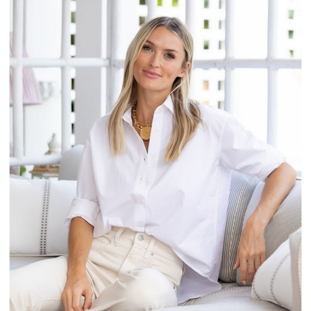 Classic White Cotton Button-Up Blouse - Women's Top